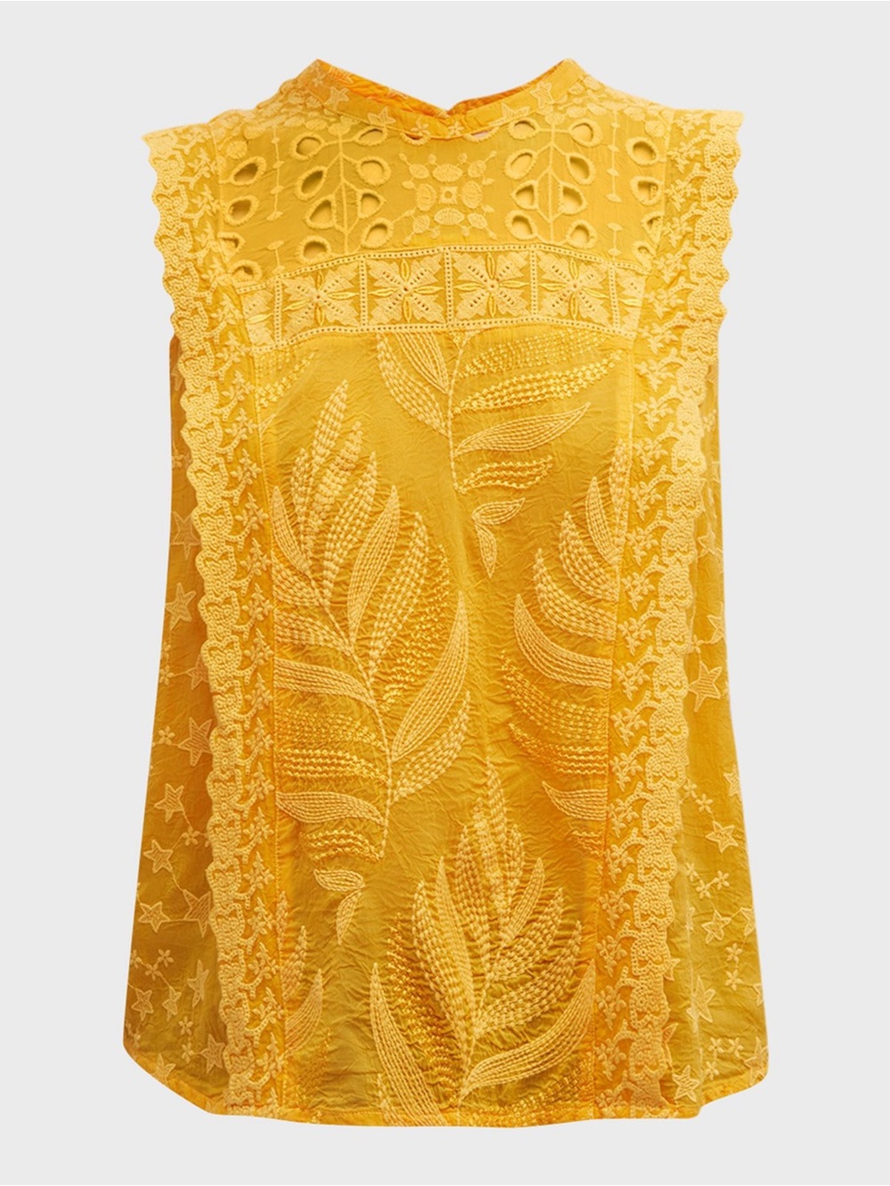 Johnny Was Golden Yellow Leafy Concetta Embroidered top
